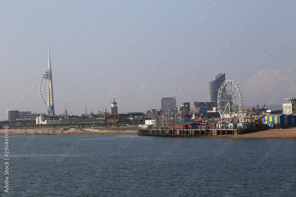 Spinnaker Tower and Southsea in Portsmouth, UK in the mist