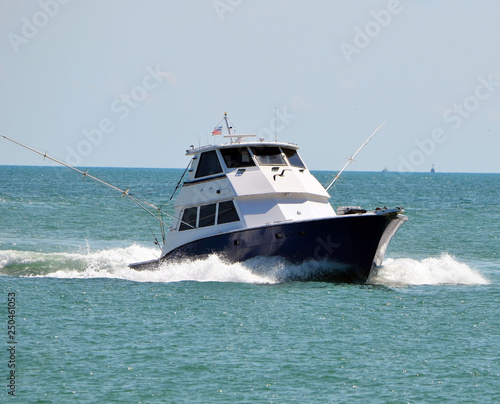 Sport fishing boat on Biscayne Bay off Miami Beach,Florida