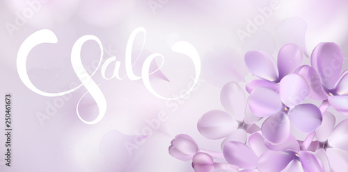 Spring Sale promotion background with flower petals and lettering vector soft color illustration. For advertising cards, flyer, banner, poster, coupon or brochure paper