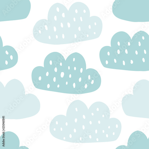 Cute hand-drawn endless doodle pattern with clouds