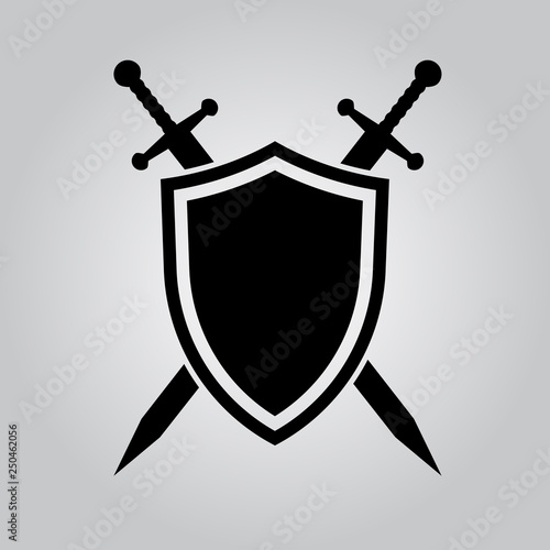 Shield and swords. Vector icon