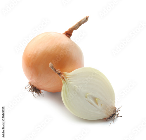 Raw onion on white background