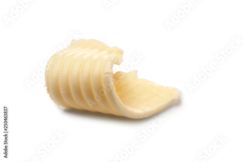 Butter curl on white background