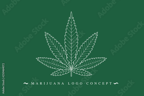 Cannabis marijuana hemp green leaf flat symbol or logo design. Cannabis green silhouette ecology logo. Hemp emblem for the logo design packaging of goods, food, for the creation of printed products.