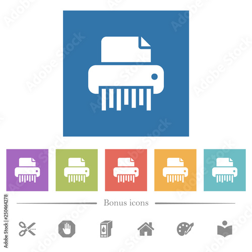 Office shredder flat white icons in square backgrounds