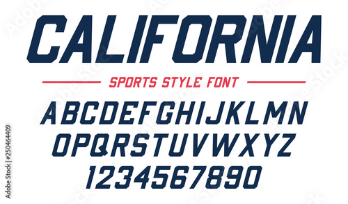 Classic college font. Vintage sport sans serif, beveled font in american style for football, soccer, baseball and basketball. Alphabet and numbers in varsity style