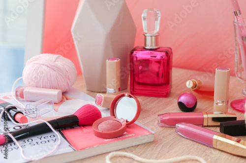 Set of cosmetics on dressin...