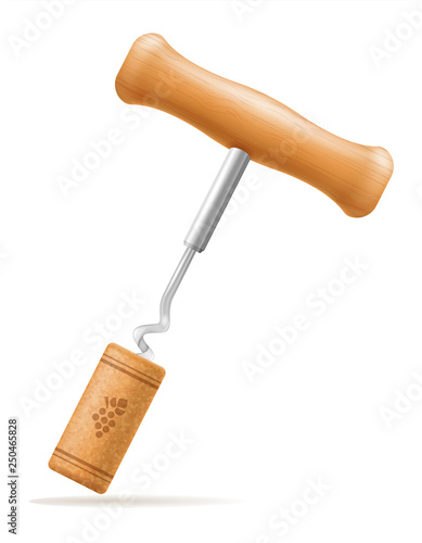 wooden corkscrew with cork vector illustration