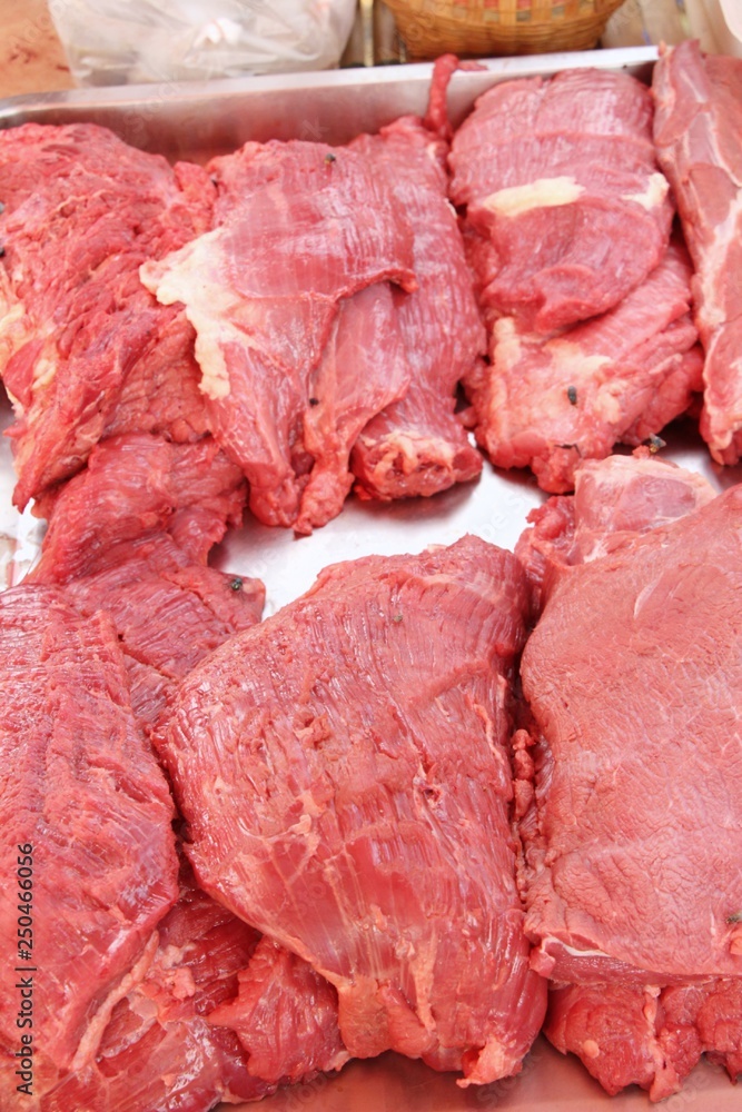 raw beef for cooking at the market