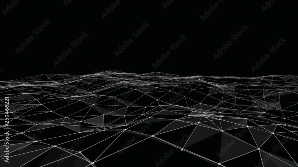 Naklejka premium Blurry Global digital Network, abstract background.Wireframe of network communications. Digital concept of molecular polygonal shapes.
