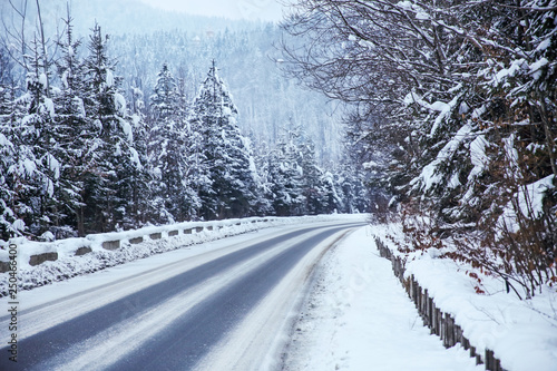 Automobile road at snowy winter resort © Pixel-Shot