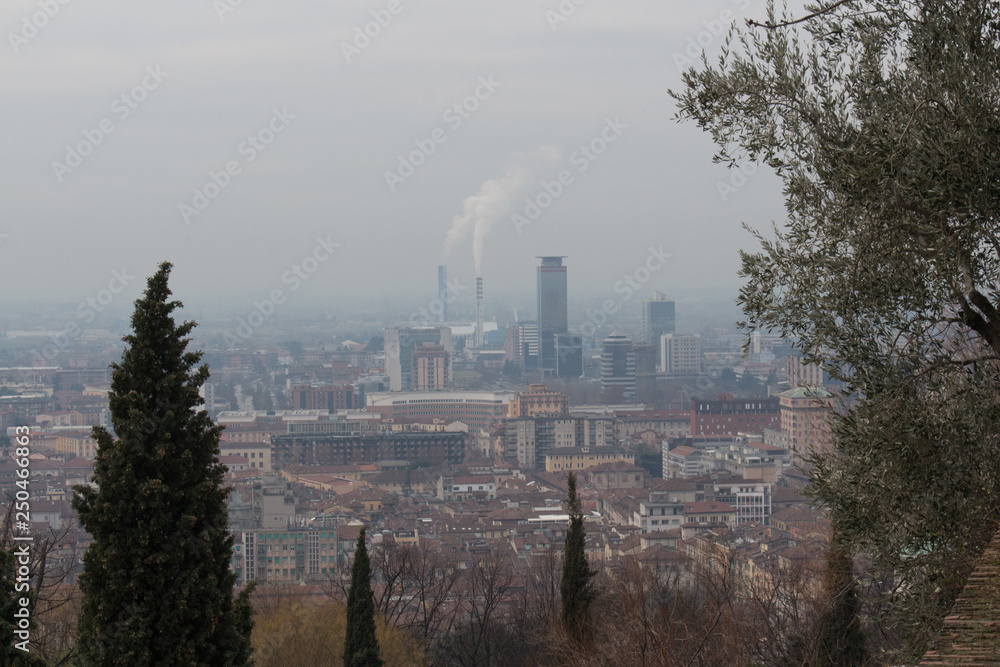 Urban cityscape of Brescia city center in a nasty day, Lombardy, Italy.