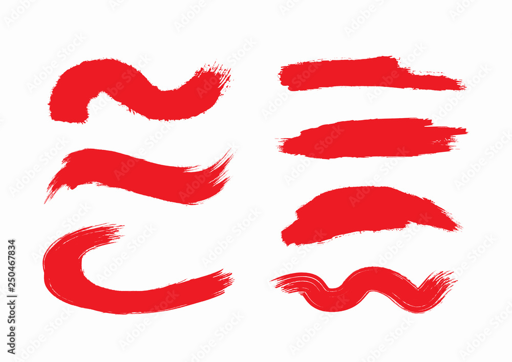 Set of different brush strokes. Collection of straight and curved red brushstrokes. Sketch, watercolor, paint, grunge, splash. Set of different brush strokes. Collection of straight and curved red brushstrokes. Sketch, watercolor, paint, grunge, splash.