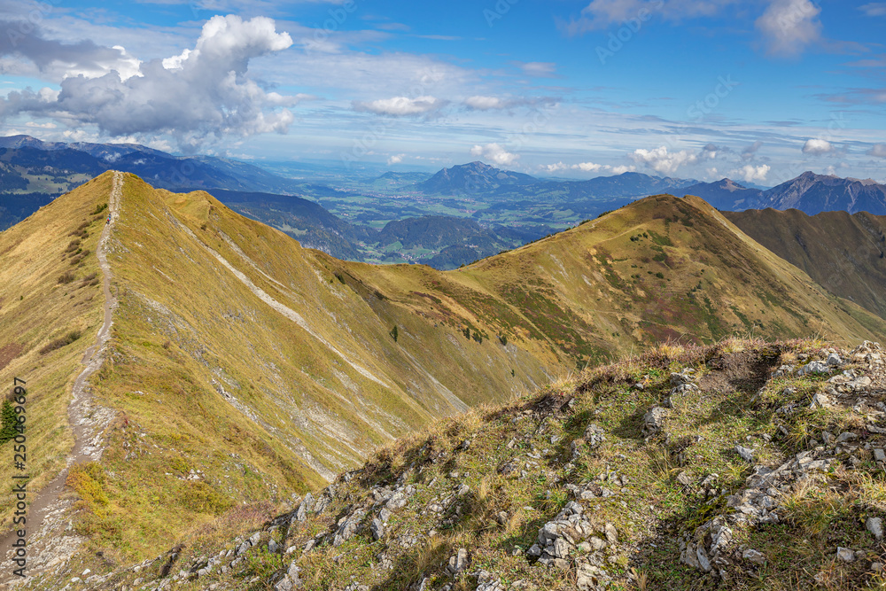 Fototapeta premium Oberstdorf - Close-Up to Fellhorn mountain Ridge Hiking Path, Bavaria, Germany, 27.09.2017
