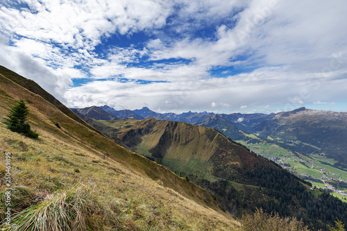 Fototapeta Naklejka Na Ścianę i Meble -  Oberstdorf - View from Fellhorn mountain Ridge Hiking path to Kleinwalsertal-Panorama, Bavaria, Germany, 27.09.2017