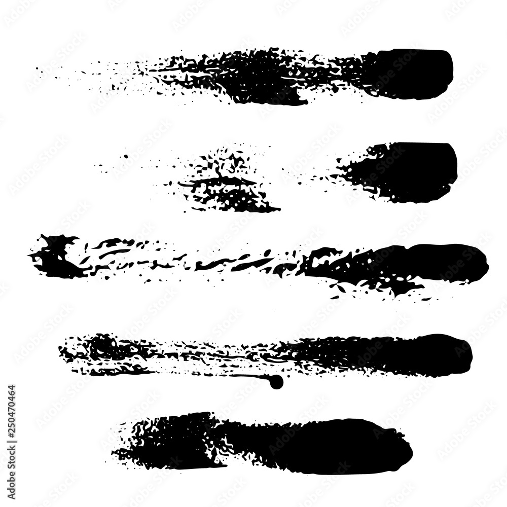 Set of black ink hand drawn brushes collection isolated on white background for your design. Dirty artistic brush strokes element. Black labels, background, paint texture. Vector Set of black ink hand drawn brushes collection isolated on white background for your design. Dirty artistic brush strokes element. Black labels, background, paint texture. Vector