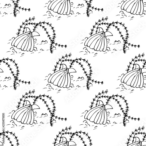 Seamless vector pattern with hand drawn seashells. Sketch, graphic, design