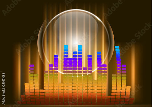 Abstract form of sound wave, digital equalizer, sound impulses of musical rhythm. Bright background for your design. Vector illustration