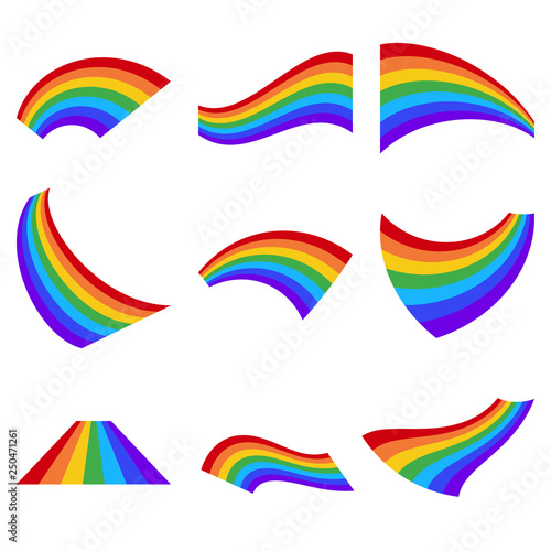 Set of rainbows in different shape isolated. Vector illustration