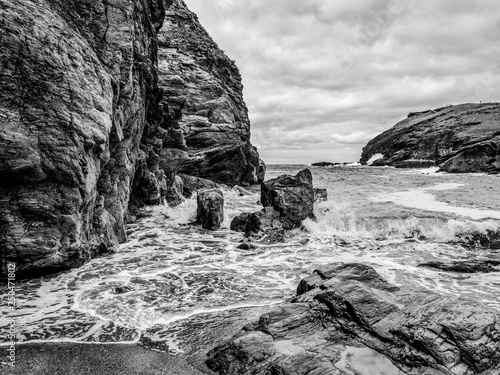 The Cove of Tintagel in Cornwall - a popular landmark at Tintagel Castle © 4kclips