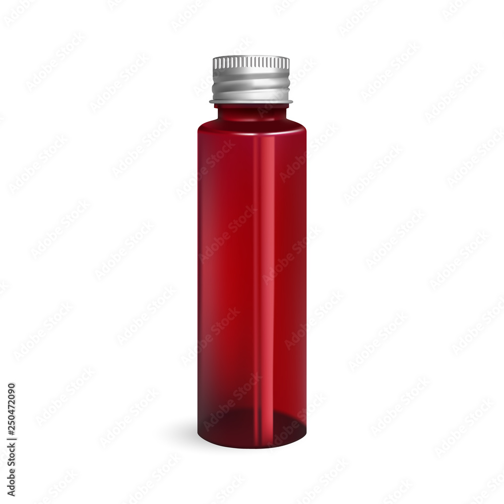 Red toner jar isolated on white background. Skin care product package. Color plastic can Red toner jar isolated on white background. Skin care product package. Color plastic can