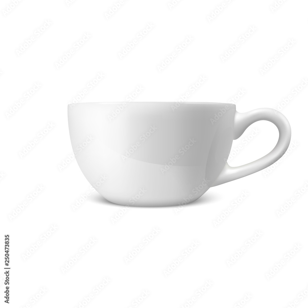 Realistic Vector 3d Glossy Blank White Coffee Tea Cup, Mug Icon Closeup Isolated on White Background. Design Template of Porcelain Cup or Mug for Branding, Mockup. Front view Realistic Vector 3d Glossy Blank White Coffee Tea Cup, Mug Icon Closeup Isolated on White Background. Design Template of Porcelain Cup or Mug for Branding, Mockup. Front view