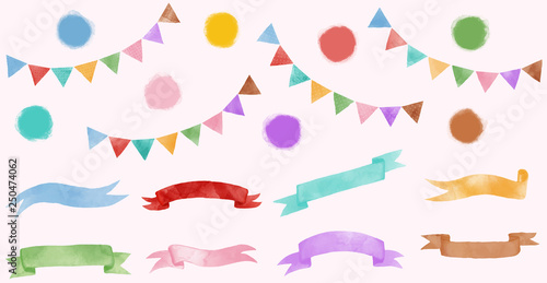 カラフルな水彩リボン＆ガーランド