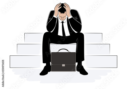 Stressed businessman covering his head with hands. Concept business man in stress.