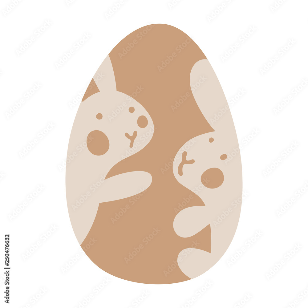 Easter Chocolate egg with picture of Two cute little bunny inside. Easter or Kid Vector Illustration. Soft pastel brown colors. Easter Chocolate egg with picture of Two cute little bunny inside. Easter or Kid Vector Illustration. Soft pastel brown colors.