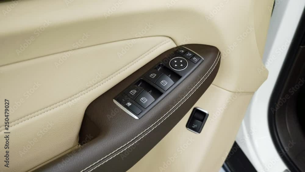 Detailing of car door. Close-up of the interior of an expensive auto. 4K Detailing of car door. Close-up of the interior of an expensive auto. 4K