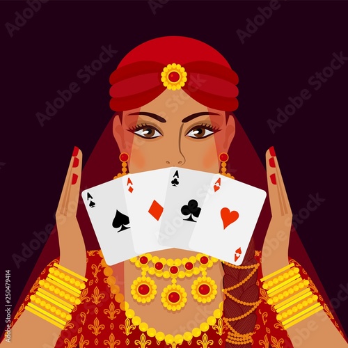 fortune teller with four card aces