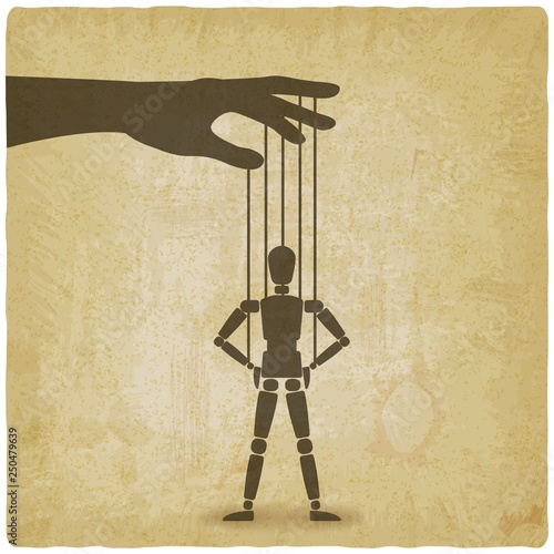 puppet standing with hands on hips vintage background