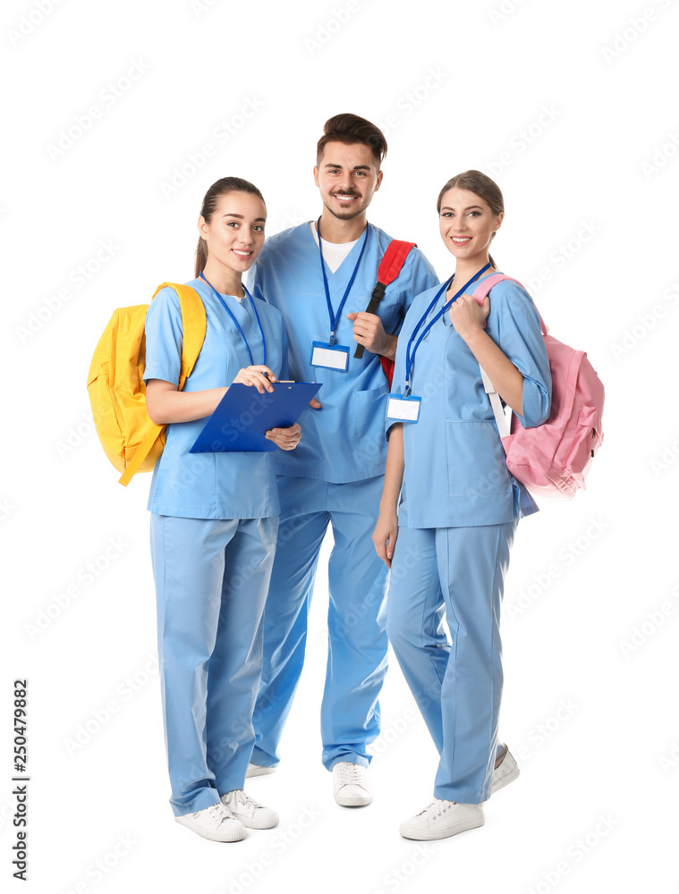 Group of young medical students on white background Group of young medical students on white background