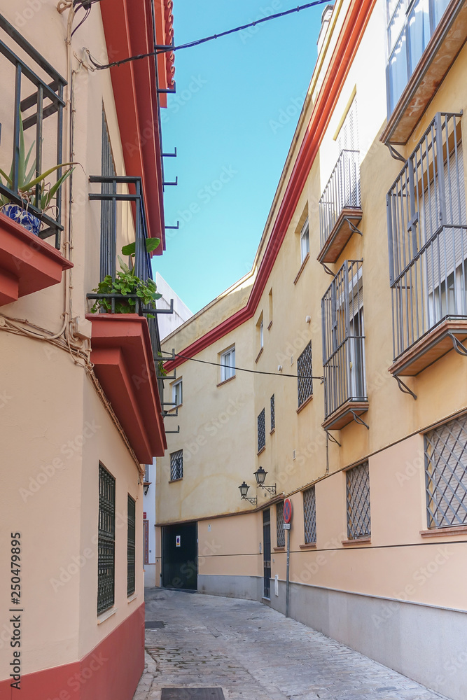 SEVILLA, SPAIN - January 13, 2018: Street view of downtown in Sevilla city, Spain