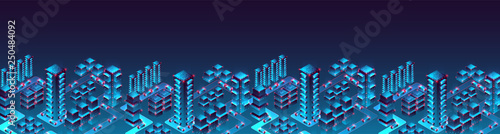 Smart city. Isometric big data concept, database.  Abstract technology background. Vector illustration