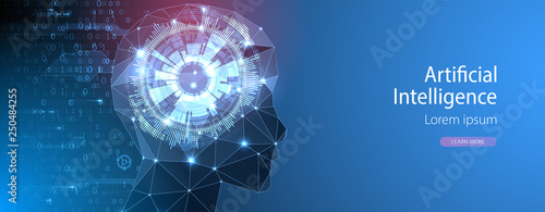Artificial Intelligence concept.  Creative brain concept background. Vector science illustration.