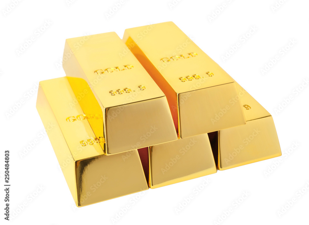 Precious shiny gold bars on white background Precious shiny gold bars on white background