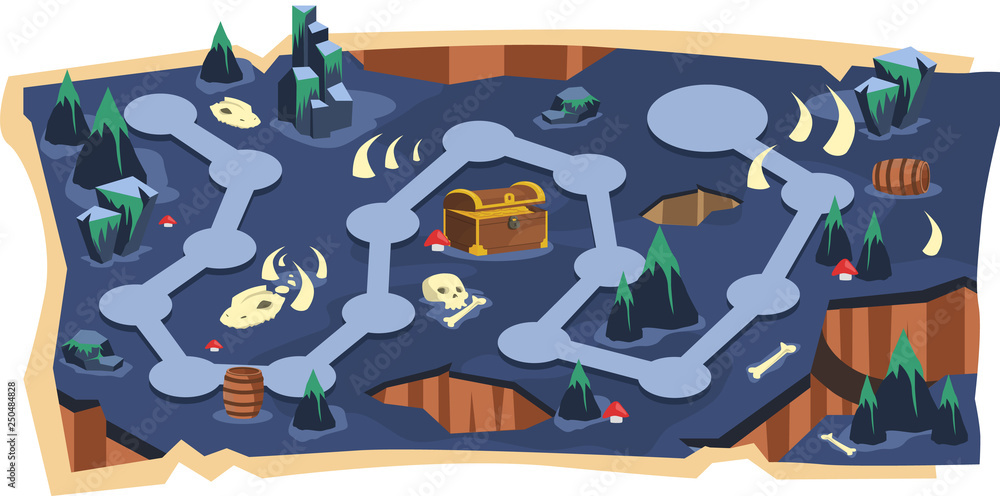 Ταπετσαρία Deadly Cave 2D Game Maps with Path and Purple land with Bone, Skull, Fossil Dino