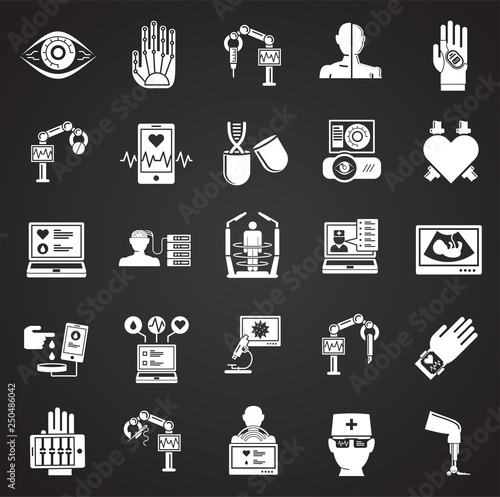 Future medicine icons set on black background for graphic and web design, Modern simple vector sign. Internet concept. Trendy symbol for website design web button or mobile app