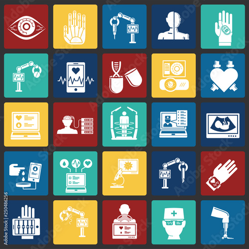 Future medicine icons set on color squres background for graphic and web design, Modern simple vector sign. Internet concept. Trendy symbol for website design web button or mobile app