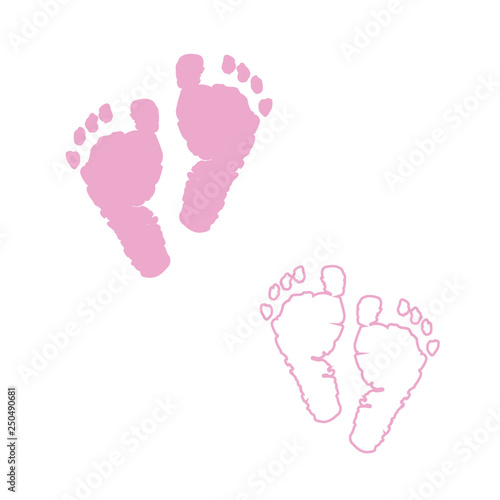 Baby foot prints. Pink colored with Baby girl baby boy. Twin baby symbol. Baby shower It's a girl