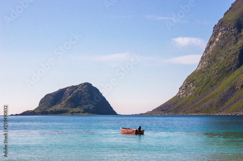 Haukland beach and mountains in Lofoten in Norway © tmag