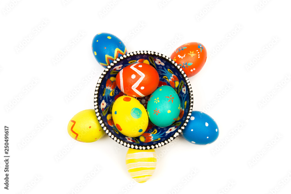 easter eggs isolated on white background, top view