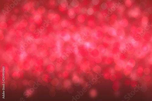 A festive abstract red Happy New Year or Christmas texture background and with color blurred bokeh lights. Space for design. Card concept or advertising.