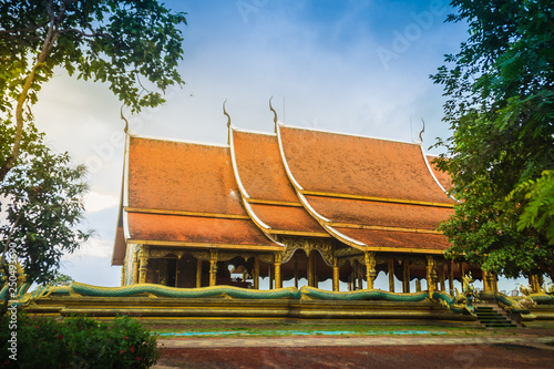 Beautiful landscape and architecture at Wat Sirindhorn Wararam Phu Prao, public temple in Ubon Ratchathani, Thailand, nearby Chong Mek border. photo