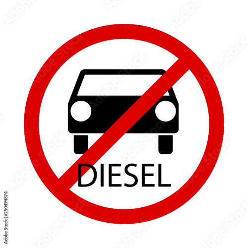 Diesel ban - traffic sign is prohibiting to use vehicles and cars with diesel engine.
