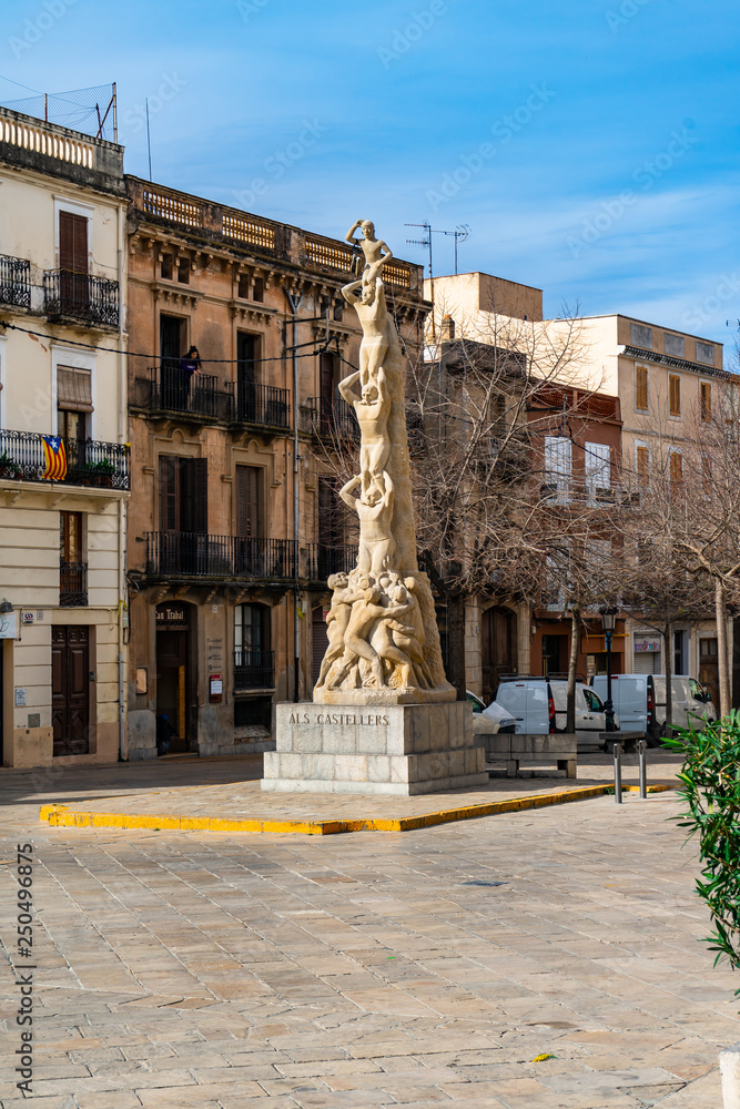 Sculpture Als Castellers in Vilafranca del Penedes, Catalonia, Spain