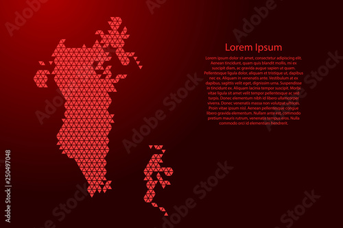 Bahrain map abstract schematic from red triangles repeating pattern geometric background with nodes for banner, poster, greeting card. Vector illustration.