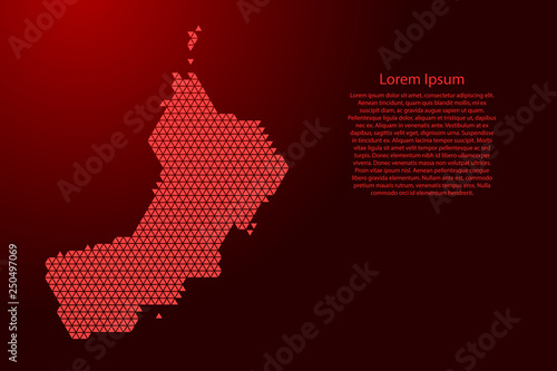 Oman map abstract schematic from red triangles repeating pattern geometric background with nodes for banner, poster, greeting card. Vector illustration.