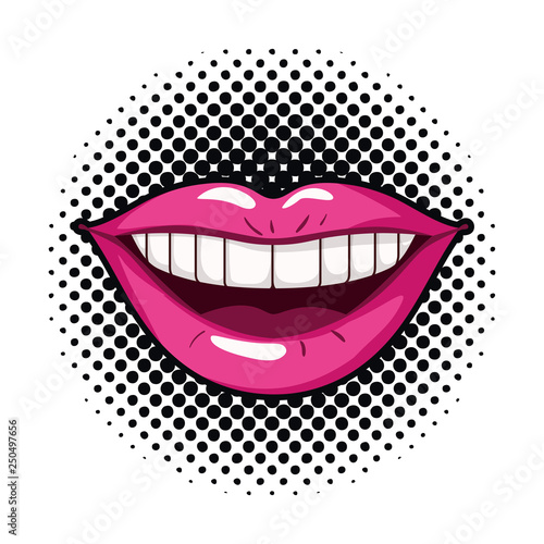 female mouth pop art style isolated icon